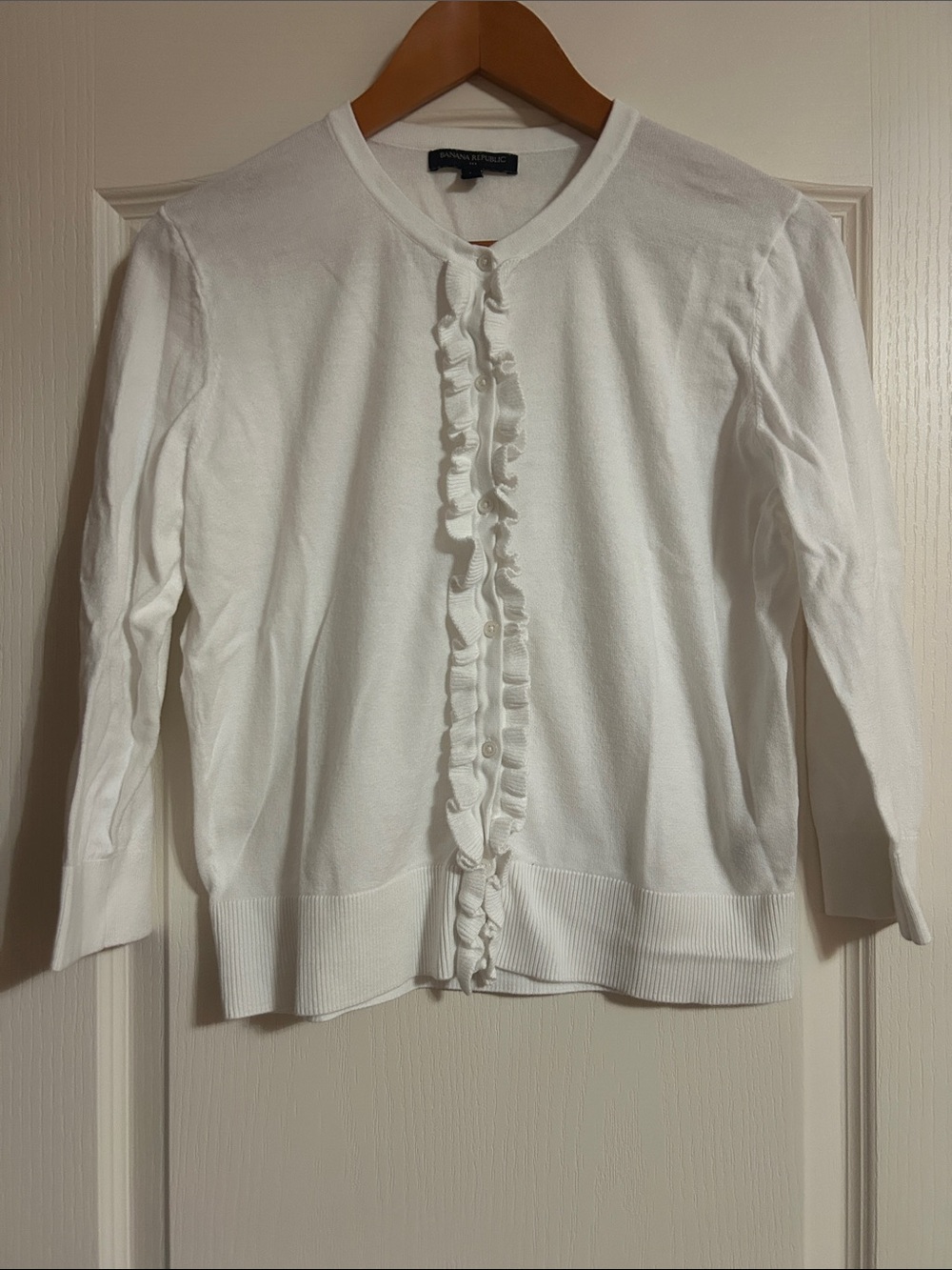 Banana Republic White Ruffle-Trim Button Cardigan